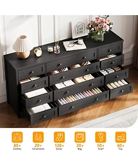 homfan Modern 12-Drawer Sturdy Wood Dresser for Bedroom, 63" Wide Chest of Drawers and Tv Stand, Deep Storage Cabinet, Ideal for Living Room, Hallway