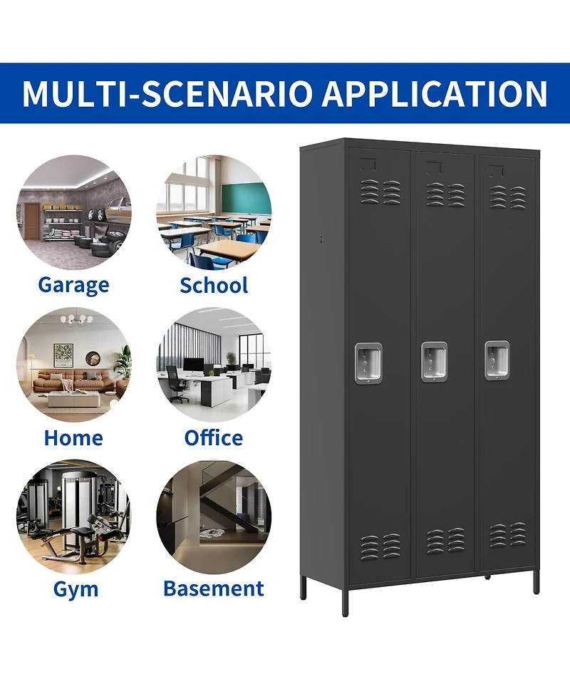 Viyet 72"H Triple Door Metal Locker - Secure 3-Tier Storage Cabinet