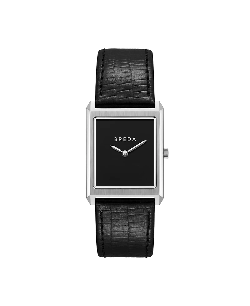 Breda Men's Quartz Virgil Silver and Black Leather Band Watch 26mm