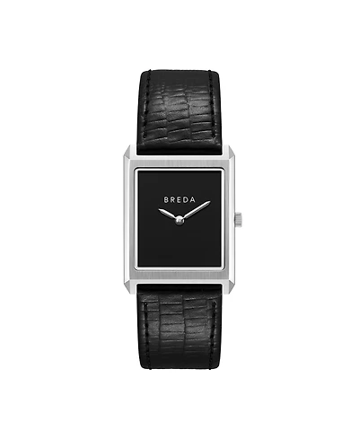 Breda Men's Quartz Virgil Silver and Black Leather Band Watch 26mm