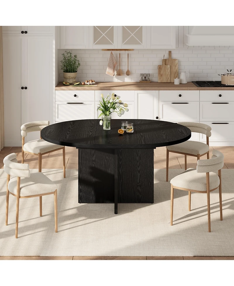 homfan Extendable Round Dining Table, Space Saving Modern Kitchen Table with Removable Extension Leaf and Cross Wood Base, for Room