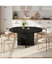 homfan Extendable Round Dining Table, Space Saving Modern Kitchen Table with Removable Extension Leaf and Cross Wood Base, for Room