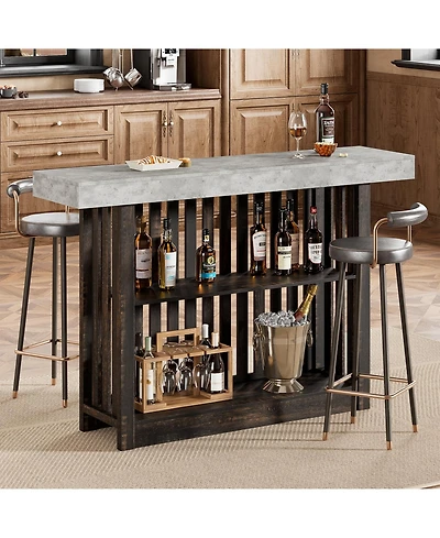 homfan Bar Table with Grille Storage Shelf, Counter Height Dining Table for Kitchen Living Room
