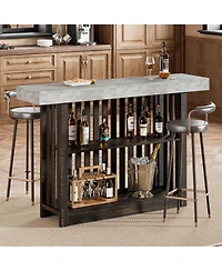 homfan Bar Table with Grille Storage Shelf, Counter Height Dining Table for Kitchen Living Room