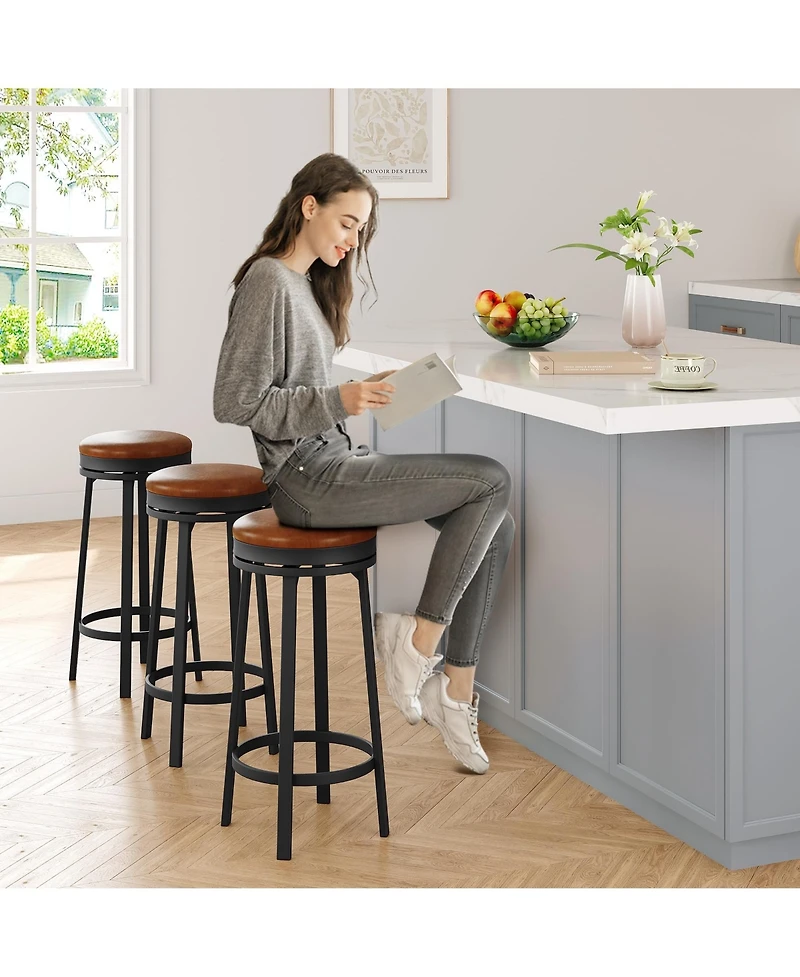 homfan 30-Inch Set of 4 Swivel Bar Stools Counter Height Rotating Barstools with Backrest Kitchen Island Seating Dining Chairs