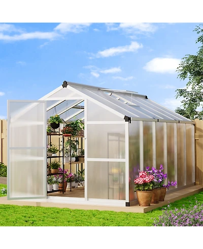 homfan 8W x 12D x 6.5H feet Aluminum Frame Polycarbonate Sun Room with Single Door, Outdoor Patio Greenhouse for Backyard Garden Deck