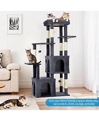 homfan 61'' Cat Tree for Large Cats, Heavy-Duty Tower with Perch and 2 Condos, Multi-Level Furniture for Maine Coon, Sisal Scratching Posts & Toys