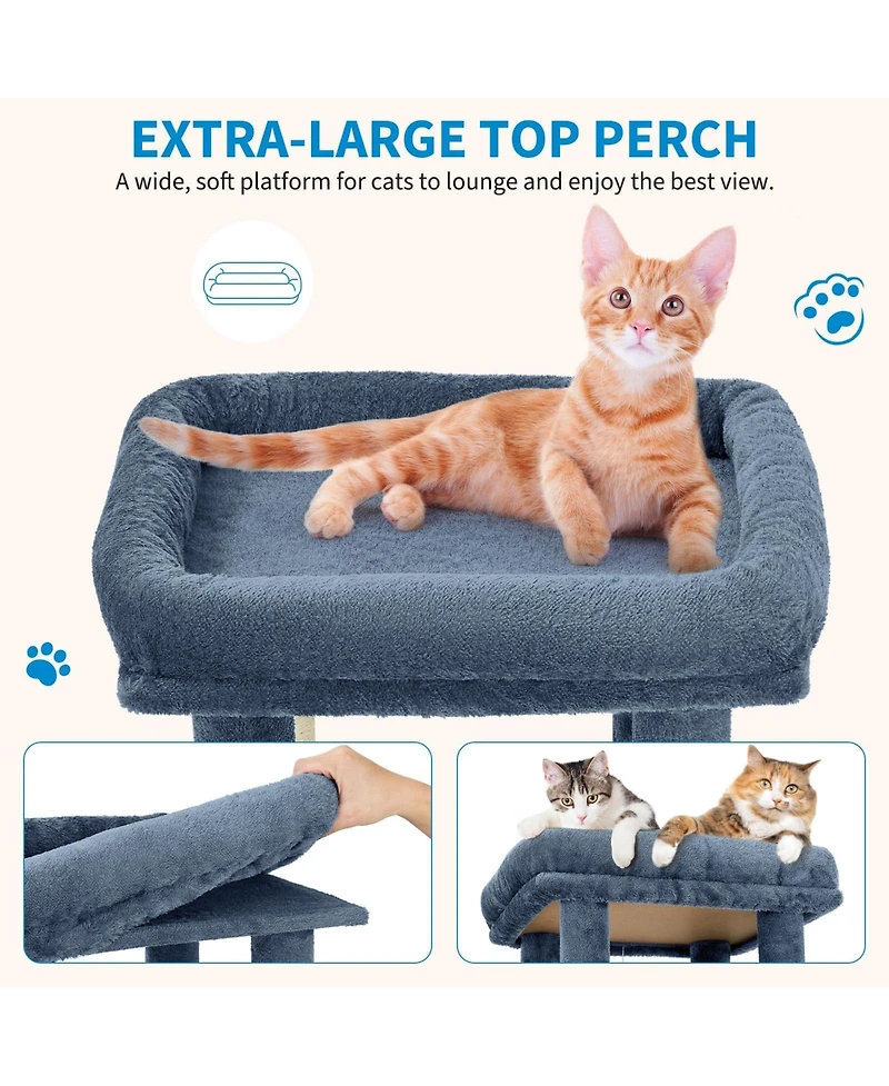 homfan 61'' Cat Tree for Large Cats, Heavy-Duty Tower with Perch and 2 Condos, Multi-Level Furniture Maine Coon, Sisal Scratching Posts & Toys