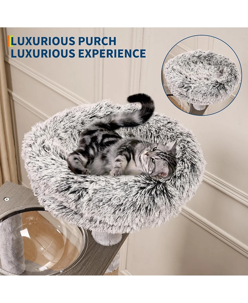 homfan Cat Tree, 66.9-Inch Cat Tower with Litter Box Enclosure, Features Hammock and Washable Cushions, Multi-Level Cat Furniture for Indoor Cats