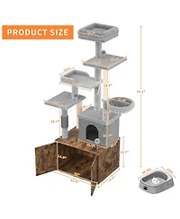 homfan Cat Tree with Litter Box Enclosure Large, Multilevel Play House Condo, Spacious Hammock, Cozy Top Perch, Scratching Post & Balls