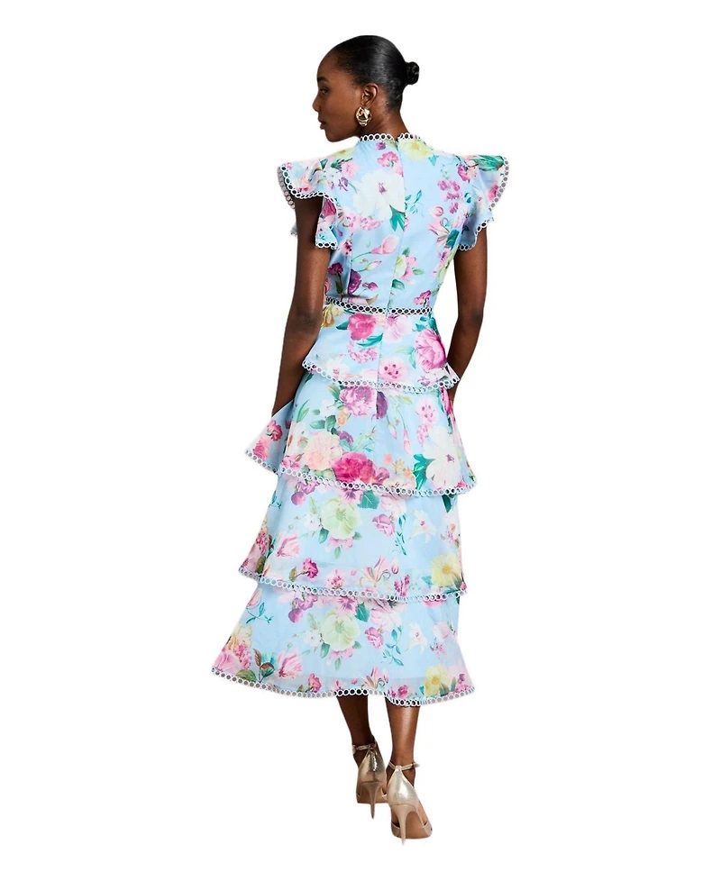 Coast Women's Lace Trim Tiered Organza Midi Dress