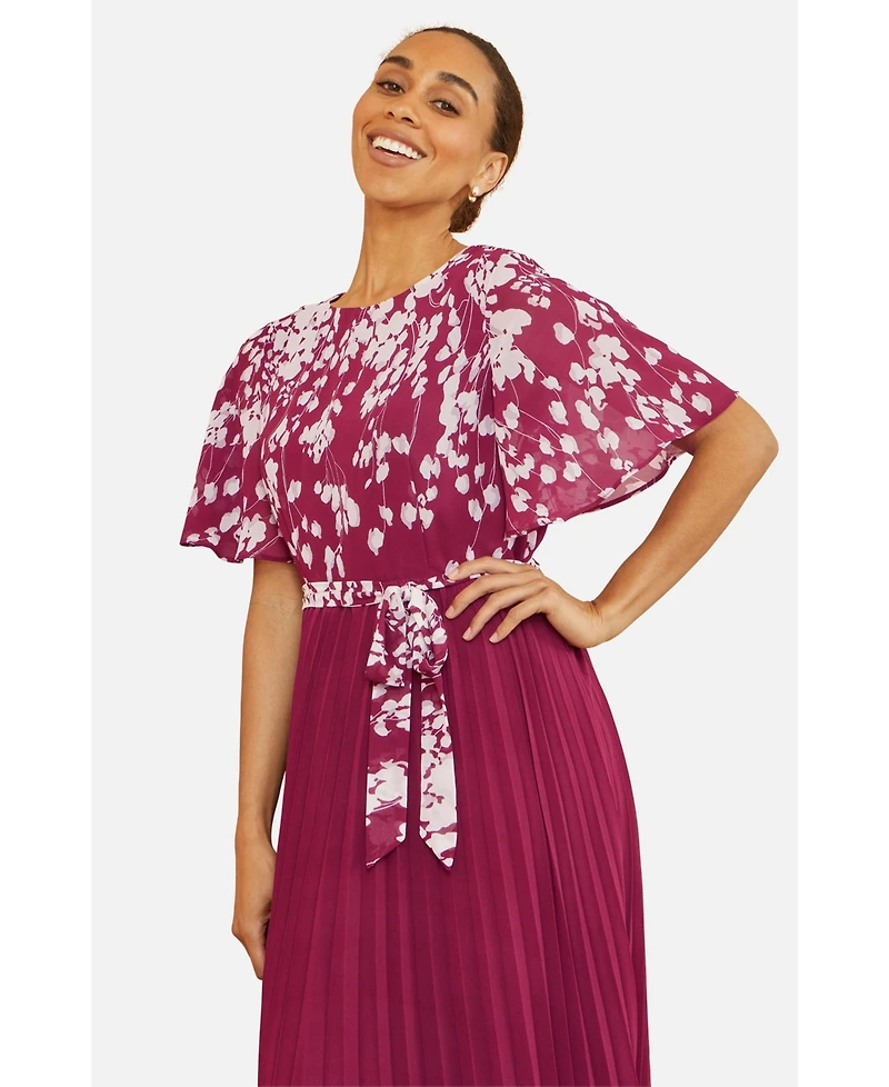 Yumi Women's Short Sleeve Pleated Midi Dress