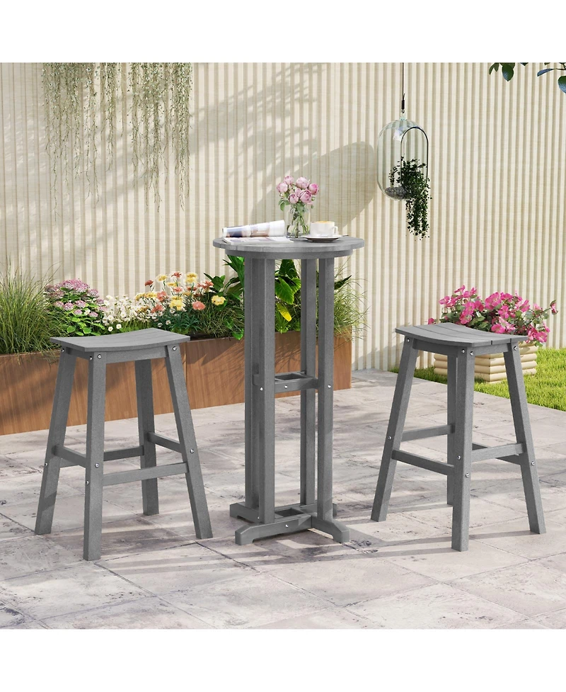 Gymax 3 Piece Outdoor Hdpe Bar Table and Chair Set for 2 with Footrests for Garden Yard Pool