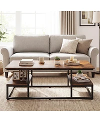 Slickblue Modern Rectangle Coffee Table with Storage Shelf and Open Display Design