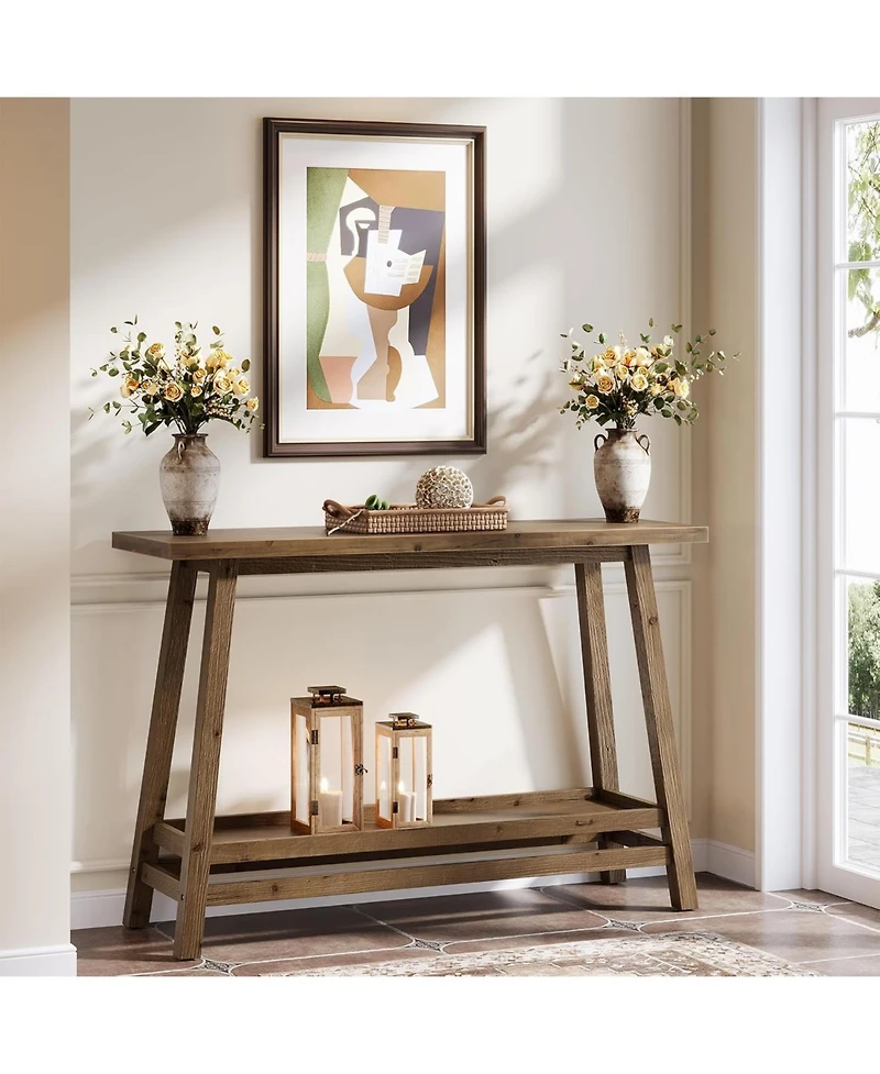 Tribesigns 41.3" Farmhouse Console Table, Solid Wood Entryway Table with Storage Shelf