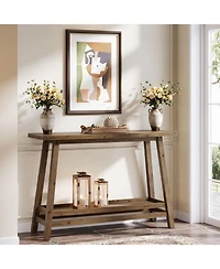 Tribesigns 41.3" Farmhouse Console Table, Solid Wood Entryway Table with Storage Shelf