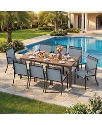 Gymax 9 Piece Patio Dining Set for 8 with Quick-Drying Fabric Sturdy Acacia Wood for Garden