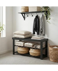 homfan 3-Tier Natural Bamboo Shoe Bench, Heavy Duty 3-in-1 Entryway Storage Organizer for Home Hallway