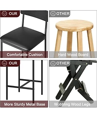 homfan Set of 6 24-Inch Bar Stools Counter Height Upholstered Dining Chairs with Backrest Metal Frame Kitchen Island Seating