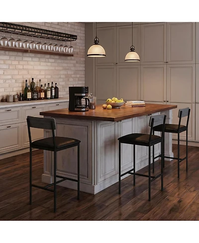 homfan 6-Piece Counter Height Bar Set with Footrest, 6 Upholstered Bar Stools for Bar, Kitchen Dining Room, Metal Frame