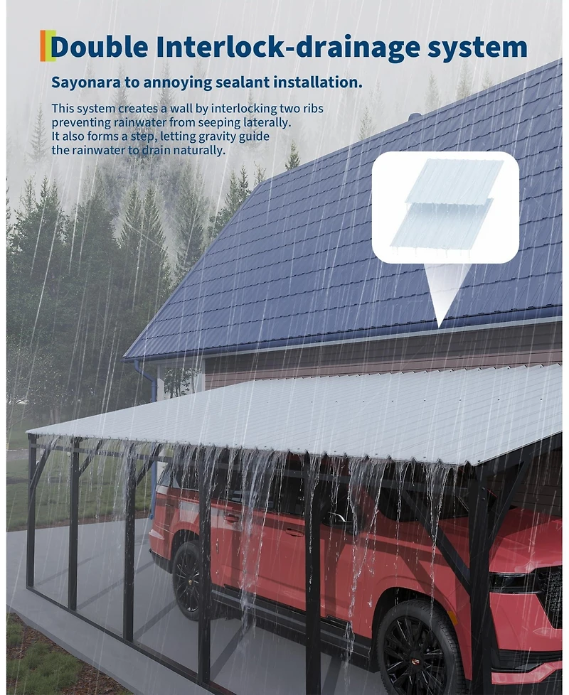 homfan 12 x 20 Ft Iron High-Low Carport Canopy with Steel Roof, Heavy Duty Outdoor Vehicle Shelter for Cars Trucks