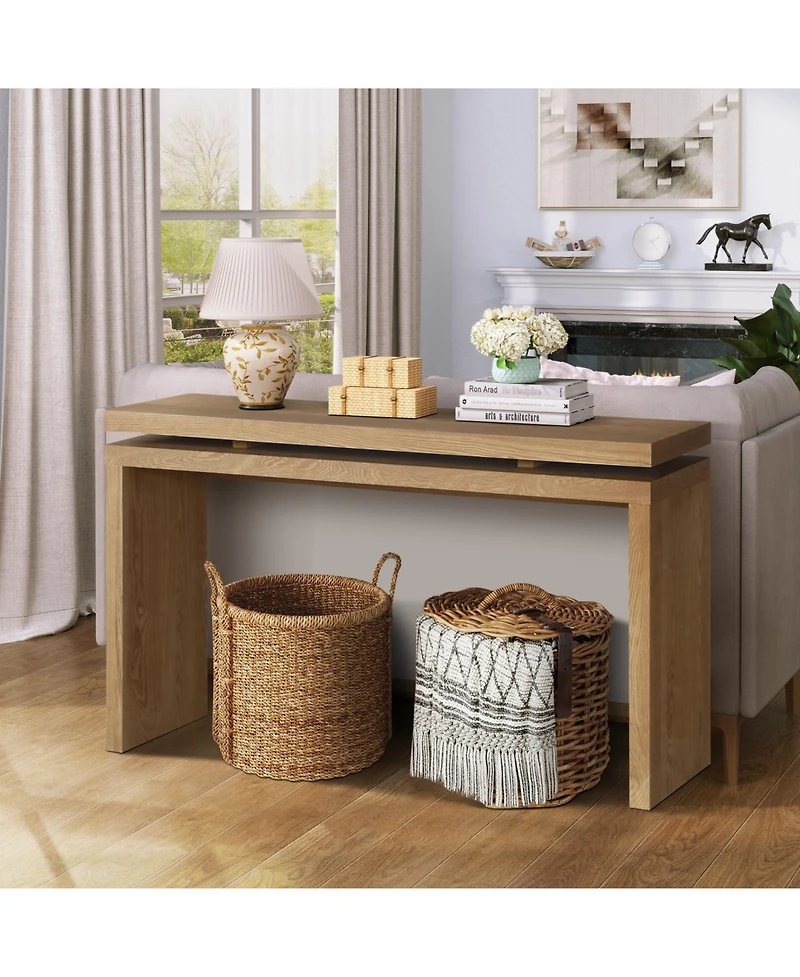 Rainsken 60" Antique Farmhouse Console Table, with Double Board Suspension Design, Solid Wood Sofa for Hallway Living Room