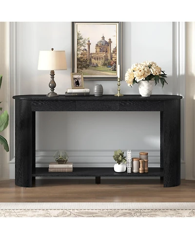 Rainsken Farmhouse Console Table, with 3 Top Drawers and Bottom Shelf, Semi-Circular Design, for Living Room Hallway Foyer Corridor