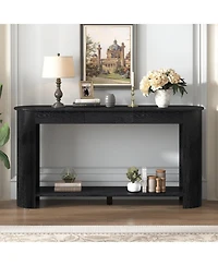 Rainsken Farmhouse Console Table, with 3 Top Drawers and Bottom Shelf, Semi-Circular Design, for Living Room Hallway Foyer Corridor
