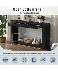 Rainsken Farmhouse Console Table, with 3 Top Drawers and Bottom Shelf, Semi-Circular Design, for Living Room Hallway Foyer Corridor