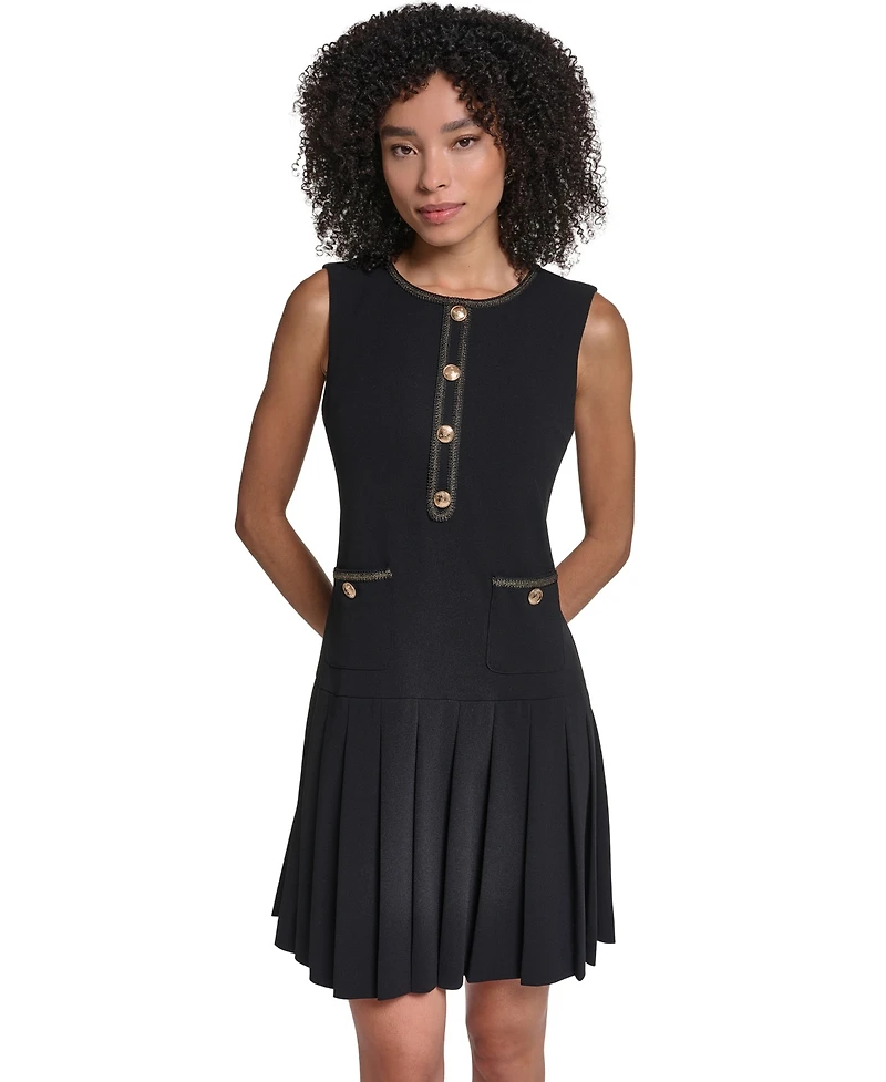 Karl Lagerfeld Paris Women's Scuba Crepe Pleated Skirt A-Line Dress