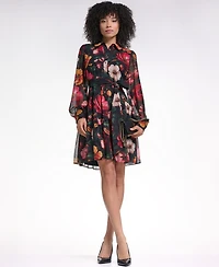 Karl Lagerfeld Paris Women's Printed Grid Chiffon Shirtdress