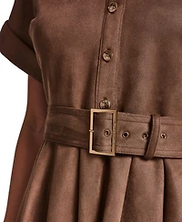 Karl Lagerfeld Paris Women's Faux Suede Belted Shirtdress