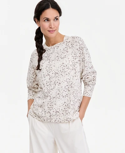 Id Ideology Women's Soft Paw Printed Relaxed-Fit Cotton-Blend Crewneck Long-Sleeve Tee, Macy's Exclusive