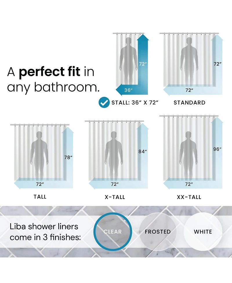 36" W x 72" H 8G Peva Extra Heavy Weight Shower Liner - Liba
