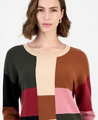 T Tahari Women's Colorblock Crewneck Long-Sleeve Pullover Sweater