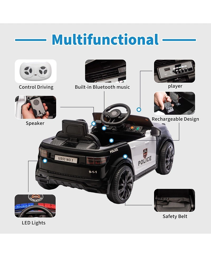 homfan 38.6 x 19.9 11.4 Inch Kids Police Ride On Car Electric Battery Powered Toy Vehicle 3 mph with Remote for Outdoor Play