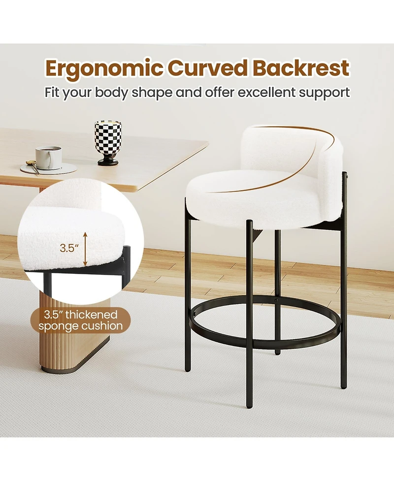 Slickblue Upholstered Boucle Counter Stools Set of 4 with Comfortable Curved Back
