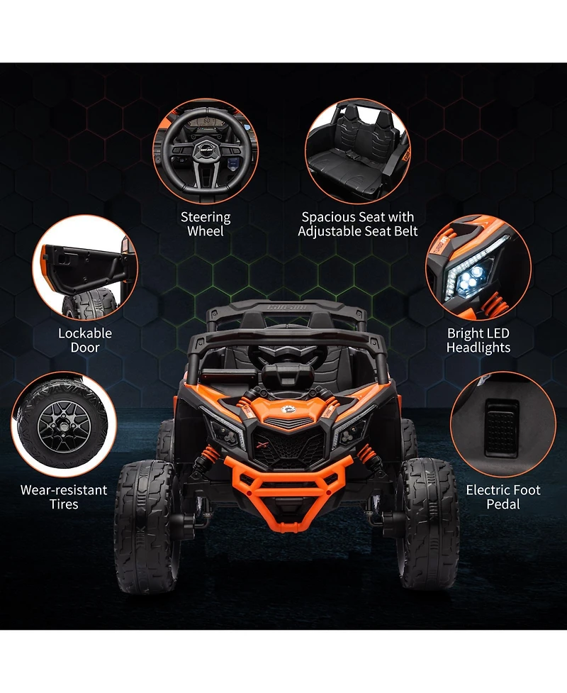 homfan Licensed All-Terrain Electric Ride-On Utv, Off-Road Toy Car with Remote Control, Large Seat, Led Lights, Fun for Boys and Girls