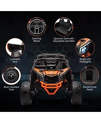 homfan Licensed All-Terrain Electric Ride-On Utv, Off-Road Toy Car with Remote Control, Large Seat, Led Lights, Fun for Boys and Girls