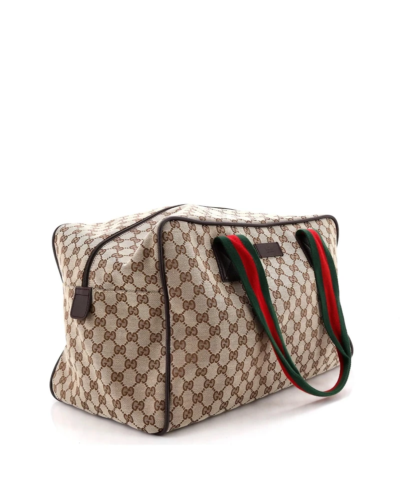 Pre-Owned Gucci Medium Web Carry On Duffle Bag Gg Canvas with Leather
