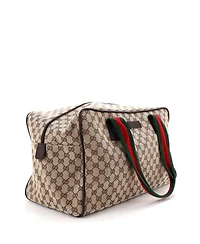Pre-Owned Gucci Medium Web Carry On Duffle Bag Gg Canvas with Leather