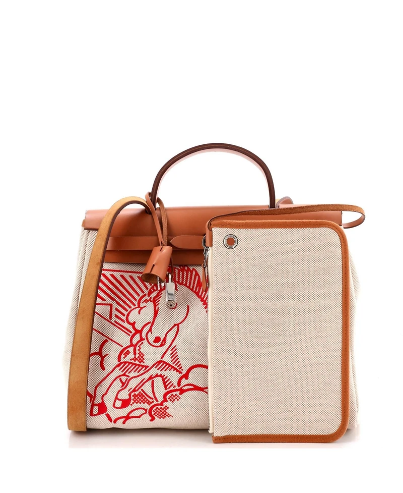 Pre-Owned HERMES 31 Herbag Zip Pegase Pop Toile and Leather
