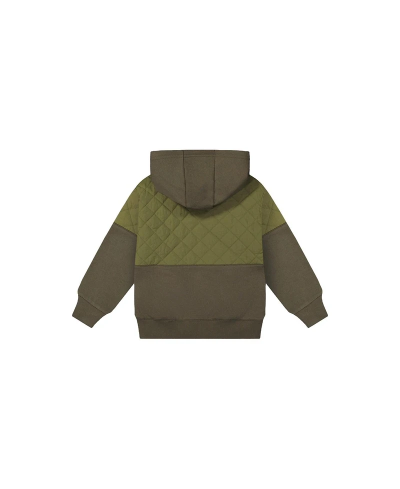 Deux par Little and Big Boy (6-12) Full Zip Hooded Bi-Material Cardigan