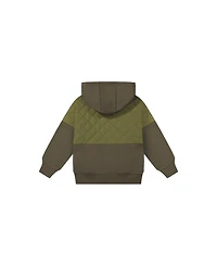 Deux par Little and Big Boy (6-12) Full Zip Hooded Bi-Material Cardigan
