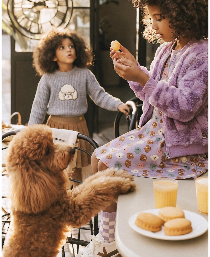 Deux par Deux Little and Big Girl (6 - 12) Faux Fur Jacquard Bomber Jacket