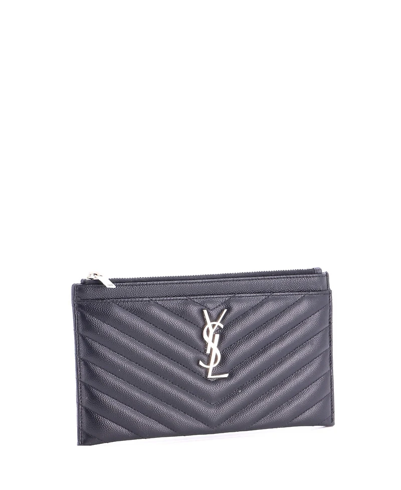 Pre-Owned Saint Laurent Medium Classic Monogram Zip Bill Pouch Matelasse Chevron Leather