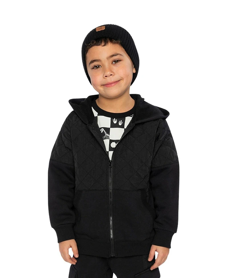 Deux par Toddler Boys (2T - 5T) Full Zip Hooded Bi-Material Cardigan Hoodies