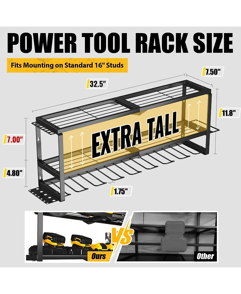 Xdovet Power Tool Organizer Wall Mount Metal Rack Drill Holder 3 Tier Workshop Storage
