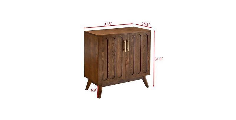 Flynama Fluted Sideboard Cabinet with Adjustable Shelves and Wood Legs Walnut Storage