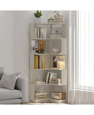 Flynama 6-Tier L-Shaped Corner Bookshelf, Anti-fall Baffle Hollow Back Home Storage Rack